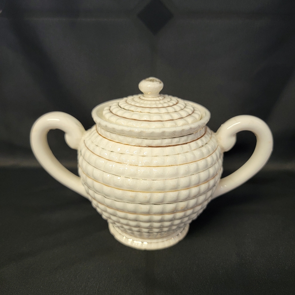 Vintage Gold Castle Sugar Dish with Lid